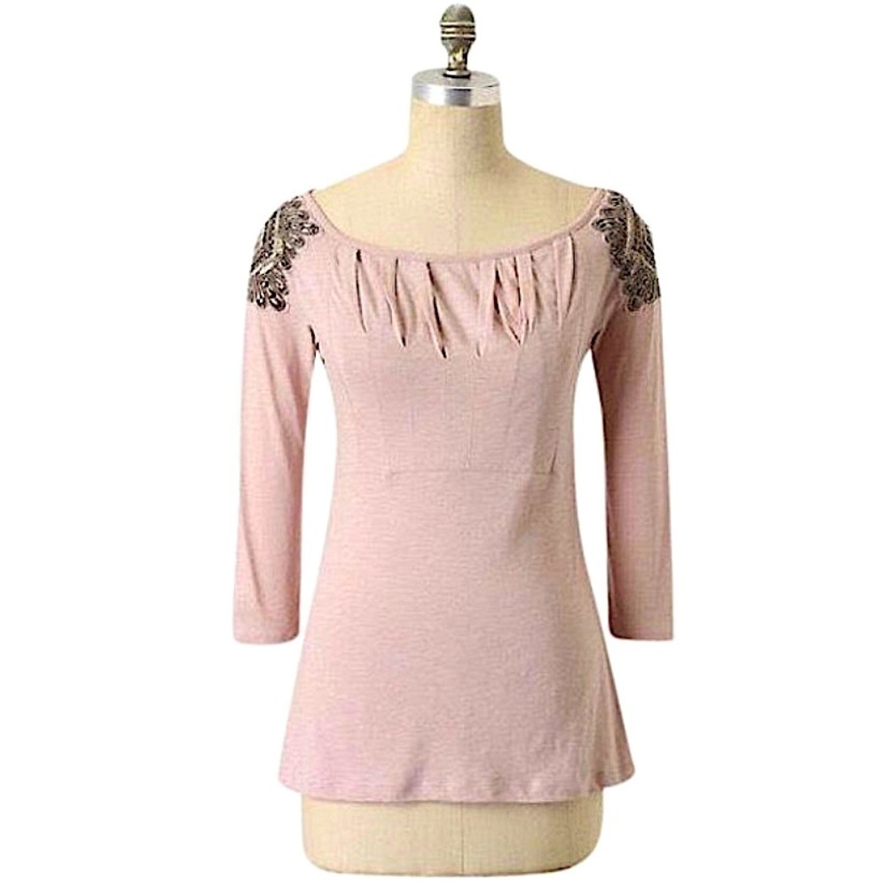 ANTHROPOLOGIE Deletta Corinthian Beaded Sequined Top Size Medium